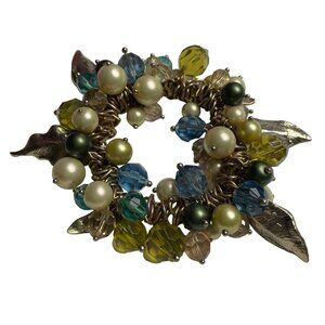 Beaded Bracelete Faux Pearl Gold Tone Leaves Retro Fashion u Jewelry Accessory S